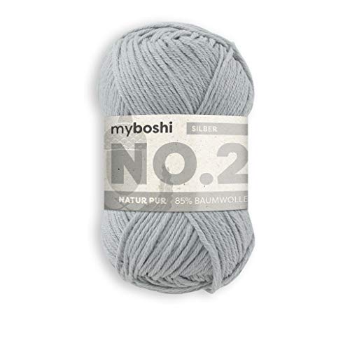 myboshi Kapok 60 - Vegane Wolle, Baby & Amigurumi geeignet, 50g, silber-grau, 100m, 1 Knäuel